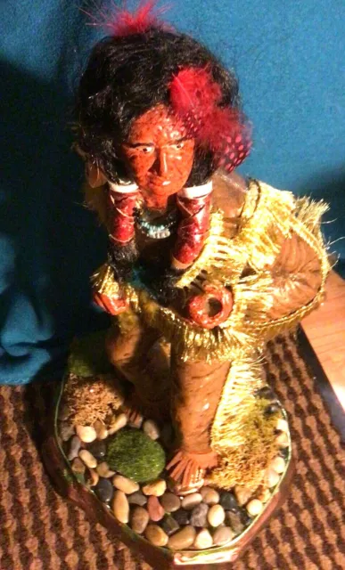 Lovely  Tall Ceramic  Well Dressed  Indian  Figurine Statue On Metal Base