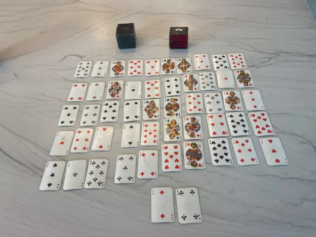 Antique Austrian Piatnik playing miniature cards leather enamel holder  (52)