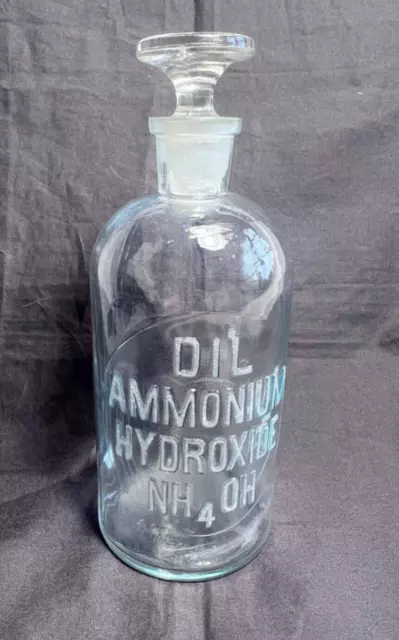 Antique TCW Co USA Clear Glass Apothecary Pharmaceutical Chemist Bottle NH4OH