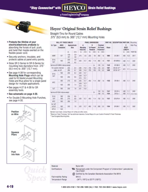 6.4-7.6mm Round Cable Grip Strain Relief Bush Nylon 3001150 Heyco 5N-4 Multi Qty 2