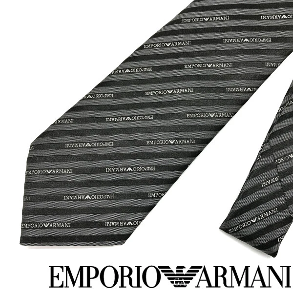Emporio Armani Tie Logo Pattern Silk Black Gray Width Of The Tip 8.5cm a609