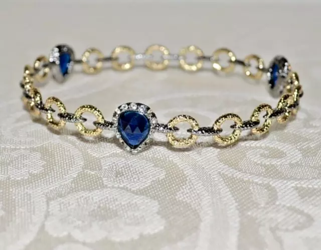 NWOT $155 ALEXIS BITTAR Elements Sapphire Crystal Chain Link Bangle Bracelet