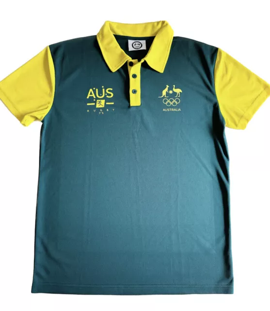 Australian Olympic Team Rugby 7's AOC Supporter Polo Shirt Top Green Gold Size S