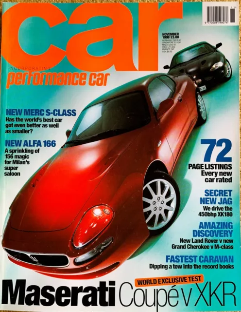 CAR MAGAZINE NOV-1998 - Maserati 3200GT, Jaguar XKR, Astra SRi, Rover 200 BRM