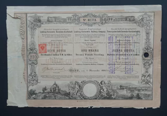 Ukraine / Poland / Austria - Lemberg Czernowitz Railway Co. - 1866 - share