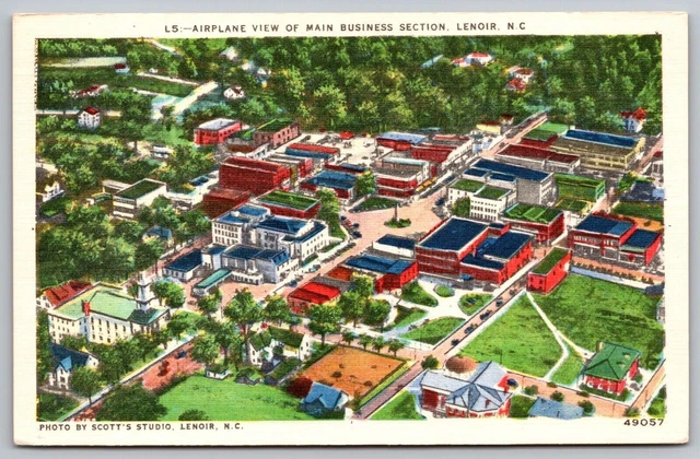 Airplane View Main Business Section Lenoir NC North Carolina WB Postcard UNP VTG