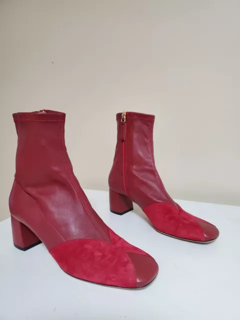 BALLY red CATIA Leather Boots suede 40 9 US zip 5.5 cm Block Heels Luxury Italy