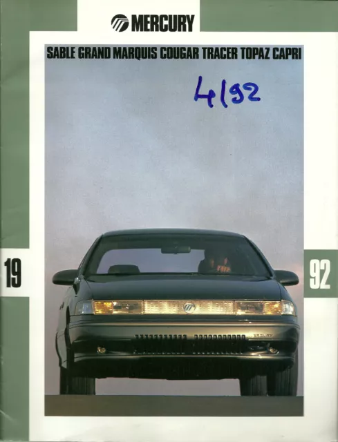 Catalogue Publicitaire Mercury Sable - Capri -  Topaz - Tracer - Cougar - 1992