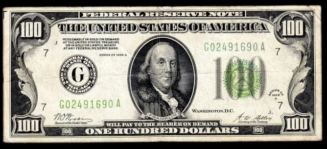 1928A Chicago $100 “Gold on Demand” Federal Reserve Note VF