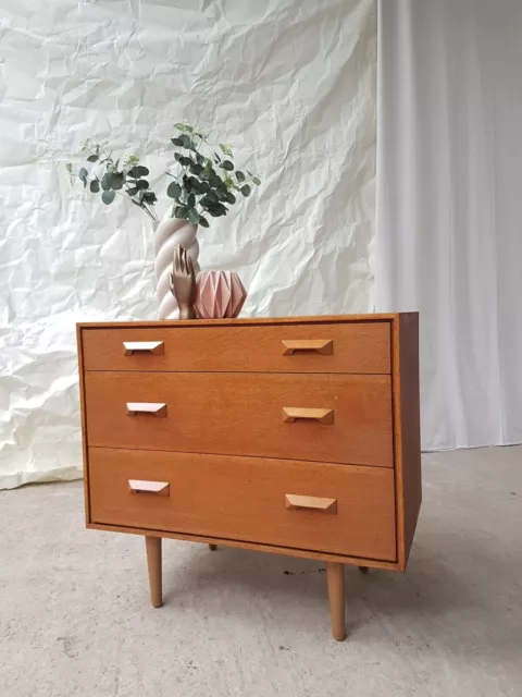 Vtg Mid Century Stag Oak Chest Of Drawers Retro Scandi Danish #2416 2