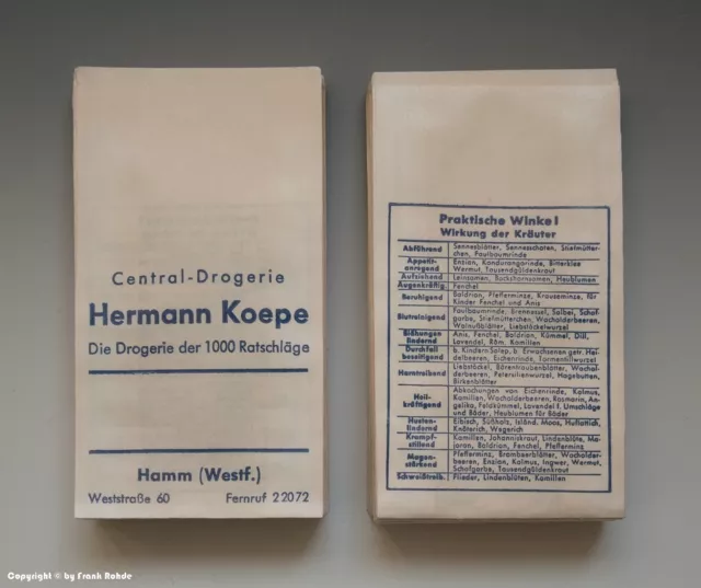 Konvolut etwa 95 gleichartige Tüten aus Drogerie in HAMM wohl um 1960 (klein)