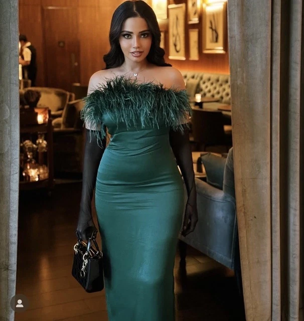 zara green feather dress Zara Green Floral Print Open Back Midi Dress (Removable Feather Cuff  included) main image 1
