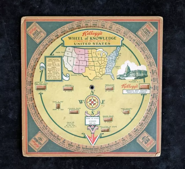 1931 Kellogg's Wheel of Knowledge ~ United States Facts ~ Cereal Premium Card