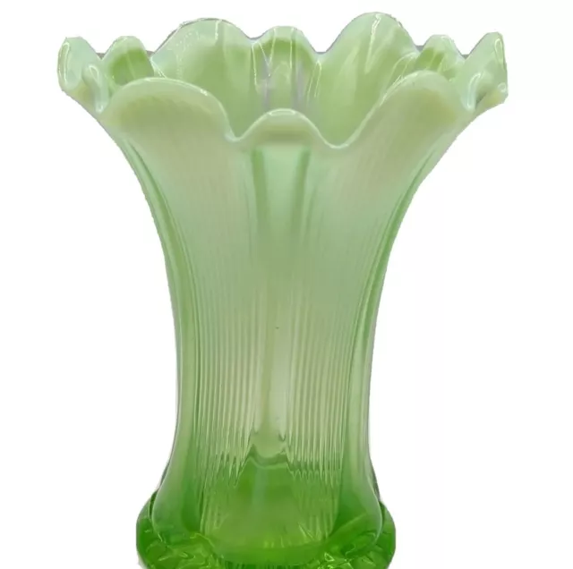 Antique Jefferson Glass Vase 248 Sweet Pea Opalescent Green AKA Lined Heart