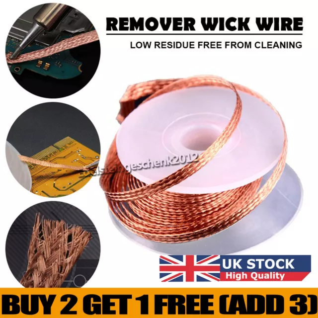 1.5/3M Desolder Desoldering Braid Wick Wire Mop Solder Sucker Fluxed Remover //