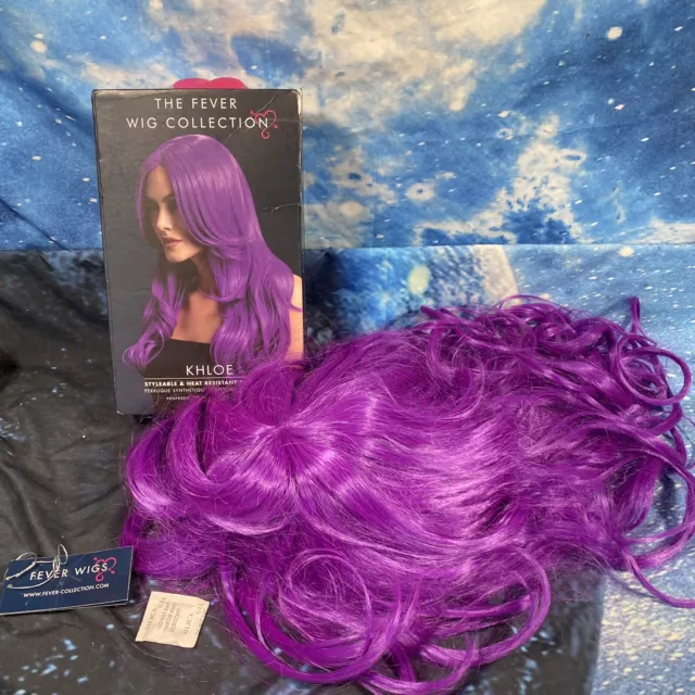 Purple Ladies Deluxe Fever Khloe Long Wig Professional Fancy Dress Accessory 24”