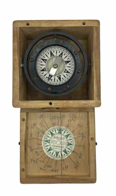 Nautical Ship Compass Maritime in Wood Box Dirigo Seattle Washington 1940’s