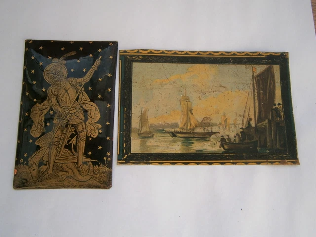 ancienne plaque en metal peinture tableau marine