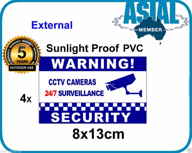 4 WARNING STICKER CCTV Camera Surveillance Warning PVC Sign Window ...