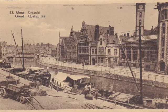 Carte postale ancienne old postcard BELGIQUE GAND GENT quai au blé graanlei