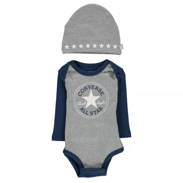 Converse New Long Sleeve Creeper Set Baby Infant Unisex Gift Set With Hat