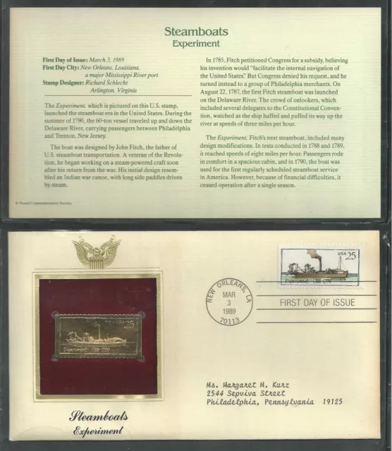 # 2405-2409 STEAMBOATS: Phoenix, Experiment... 1989 Gold Foil Cover (Addressed)