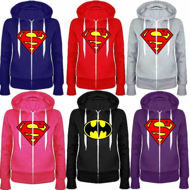 Kids Boys Girls Superman Batman Plain Hoody Zip Top Sweatshirt Jacket 7 13 Year