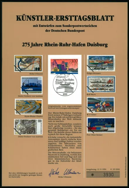 Brd Künstler-Etb 1991/35 1558 Rhein-Ruhr-Hafen Duisburg Entwürfe!!