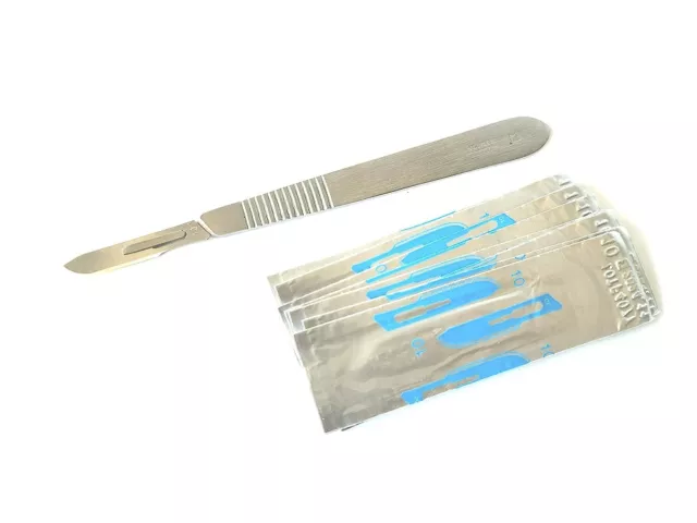 10 Sterile #10 Surgical Blades with FREE #3 Scalpel Knife Handle Medical Dental