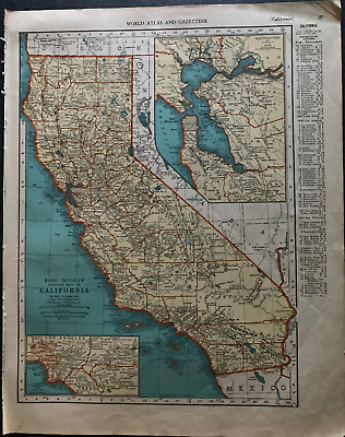 1938 Collier's World Atlas & Gazetteer - 11x14 Map of California & Colorado