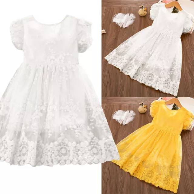 Toddler Baby Kids Girls Fly Sleeve Bow Flower Lace Party Dress Princess Dresses