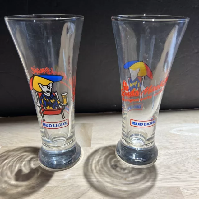 2- Spuds Mackenzie Party Animal Pilsner Glass Vtg 1987 Bud Light Budweiser Beer