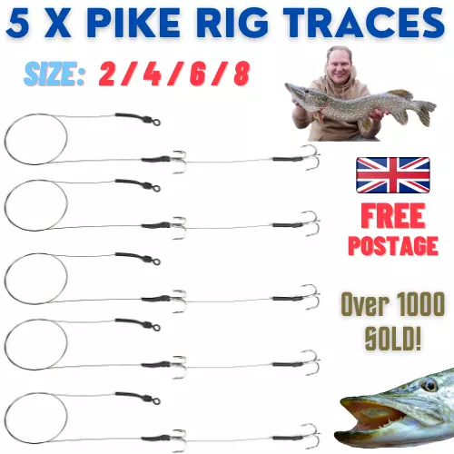 Pike Fishing Dead Bait Rigs - WIRE TRACES - SIZE 2 4 6 8 UK POSTAGE - 1000 SOLD!