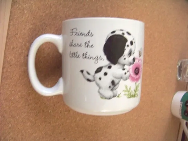 " Friends share the little things. " puppy flower bee porcelain coffee mug cup