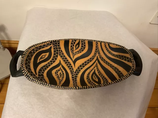 Hand Made Carved Wooden Kenya African Safari Zebra Pattern Bowl Oblong Dish 2