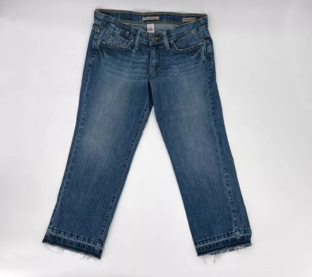 Lucky Brand Jeans Womens 2/26 Blue Low Rise Slim Fit Cropped Raw Hem Distressed