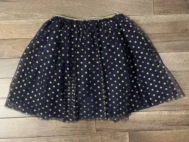 Girl's HANNA ANDERSSON Navy Gold Polka Dot Tulle Skirt Size EU 140 US 10