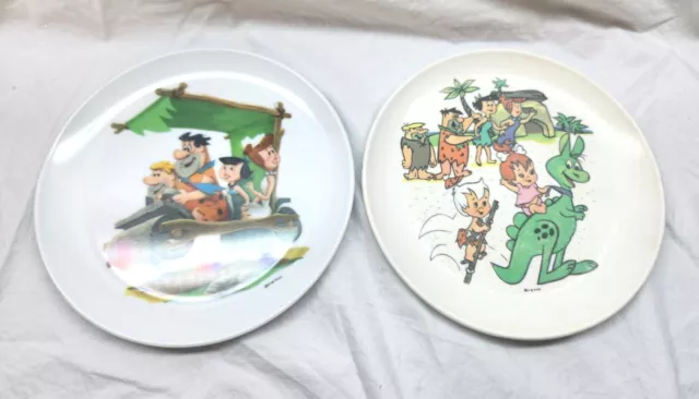 Lot of 2 Vintage FLINTSTONES Cartoon Boonton Ware Melamine Pair Dinner Plates