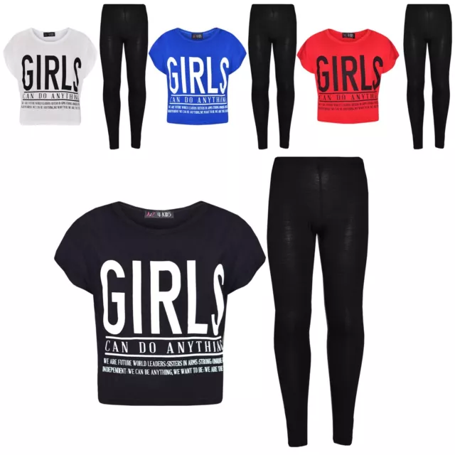 Girls Tops Kids Designer Girls Can Do Anything Crop Top & Legging Set 7-13 Year