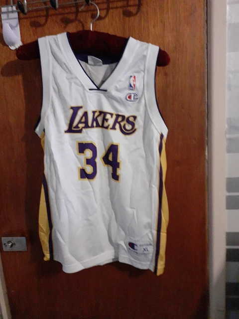 Dies ist ein tolles CHAMPION LAKERS O'NEAL 34 TOP GRÖSSE 13/14 WEISS, GELB BLAU