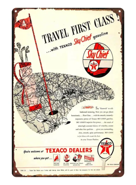 1946 Ad Texaco Sky Chief Gasoline Petrol Oil Gas Golfing Sports tin sign 2