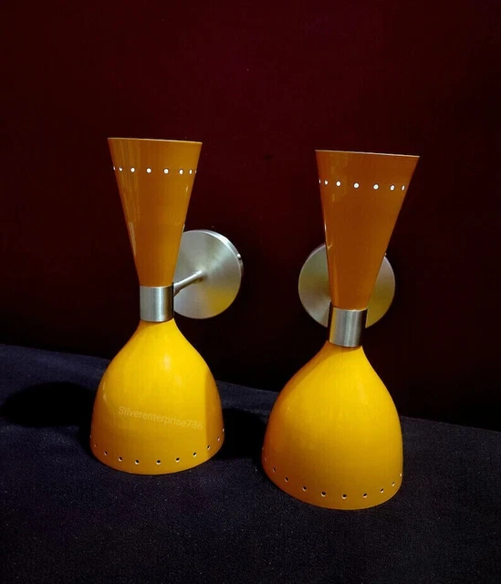 Brass 1950's Mid Century Brass Italian Diabolo Wall Sconce Light Fixture Pair