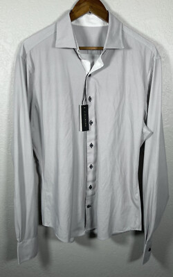 J.Hilburn Gray Nylon Blend Wicking Performance Dress Shirt Mens 17 / 38 - NWT!