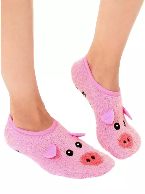 Fuzzy Pig Non-Skid Women's Slipper Socks Size 9-11 Living Royal Fashion New