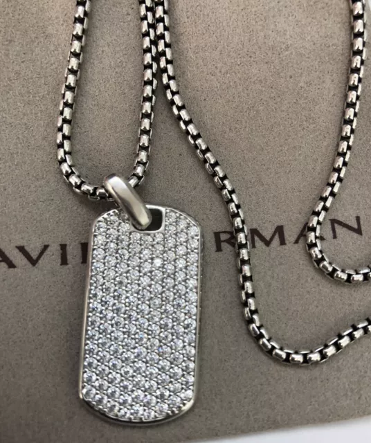 David yurman Sterling Silver 35mm Streamline Dog Tag With Gray Sapphires 22 inch