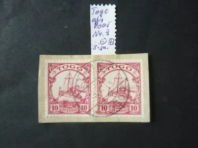 Deutsche Kolonien, Togo Mi.Nr. 9, a Briefstück als Paar Deutsches Reich,DR,gest.