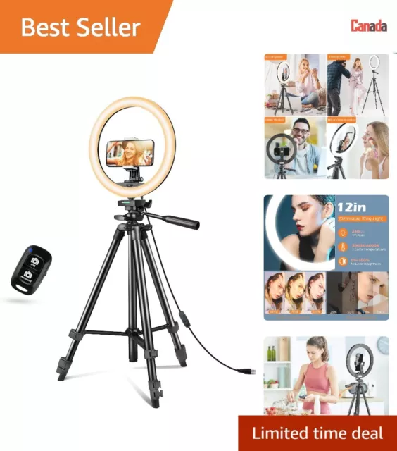 12'' Ring Light with Tripod Stand - LED Selfie Ring Light with Phone Holder