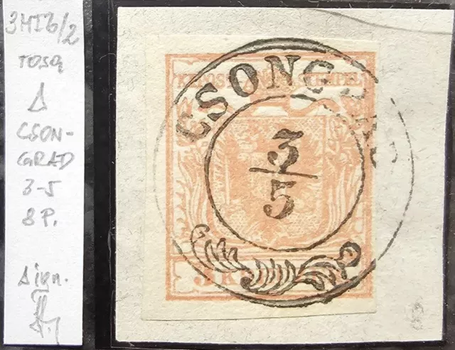Österreich 1850 / 3 Kr, rosa, HP, Type II.b/2, (CSONGRAD ) Briefstück, Sig.