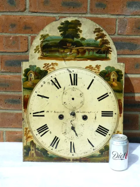 18thC SMITH HUDDERSFIELD Enamel Long Case Clock Dial & Movement Hand Painted a/f