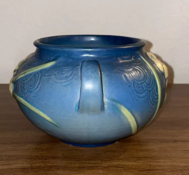 Vintage Roseville Pottery Zephyr Lily Design, Jardiniere 671-4 Blue 3